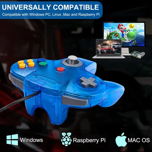 Vista 6 de KIWITATA Classic N64 Controller for PC, Retro N64 Wired Remote USB Game Pad Joypad Controller for Windows XP 7 8 11 & MAC & Raspberry Pi