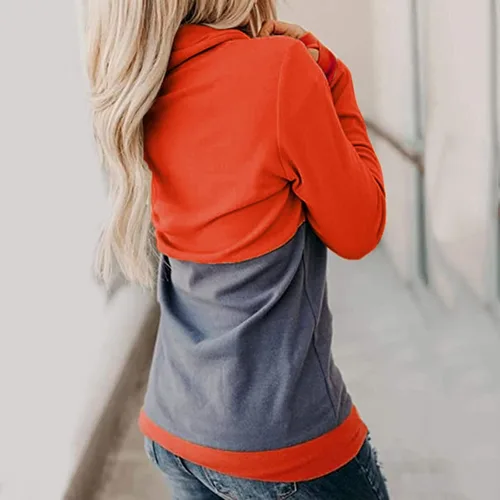 Vista 2 de HPJKLYTR Sudaderas con capucha de Halloween para mujer, diseño de calabaza en 3D, manga larga, bloque de color, cordón de ajuste, ajuste holgado