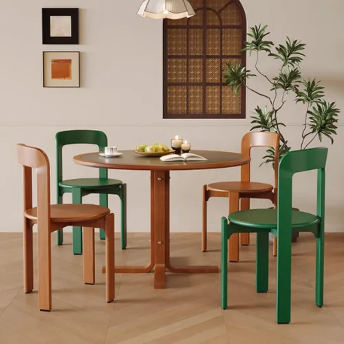 Vista 2 de Silla de comedor moderna y versátil, sillas de cocina con marco de madera apilable, silla lateral sin brazos, taburete para el hogar para habitación