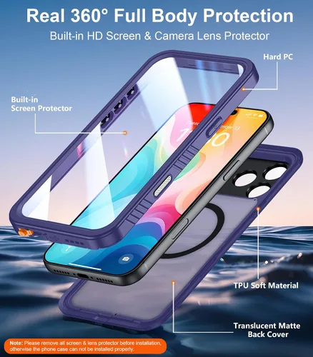 Vista 126 de Temdan - Funda impermeable diseñada para iPhone 12, protector de pantalla y cámara integrado IP68 bajo el agua, cuerpo completo, a prueba de caídas