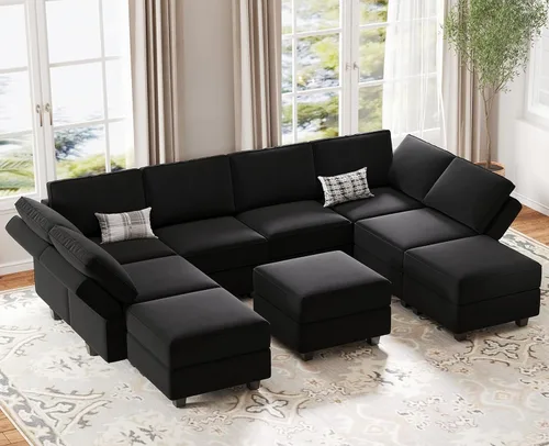 Vista 11 de Belffin Sofá modular de gran tamaño en forma de L con diván reversible convertible en forma de L, sofá seccional verde