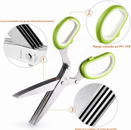 Vista 6 de X-Chef Tijeras multiusos de 5 hojas para hierbas
