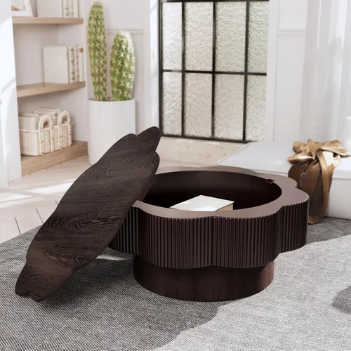 Vista 15 de TesNus Mesa auxiliar redonda de 31.5 pulgadas con almacenamiento, mesa de centro de madera moderna para sala de estar, mesa central pequeña
