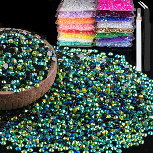 Vista 62 de 15000 diamantes de imitación de resina de 0.079 pulgadas a granel, diamantes de imitación de gelatina redondos negros con parte trasera plana, gemas