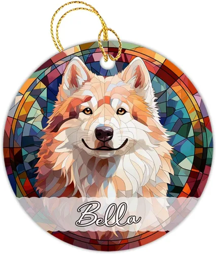 Vista 11 de Amstaff - Adornos personalizados para perros Amstaff para árbol de Navidad con nombre, adorno estilo vitral para perros, regalos para amantes