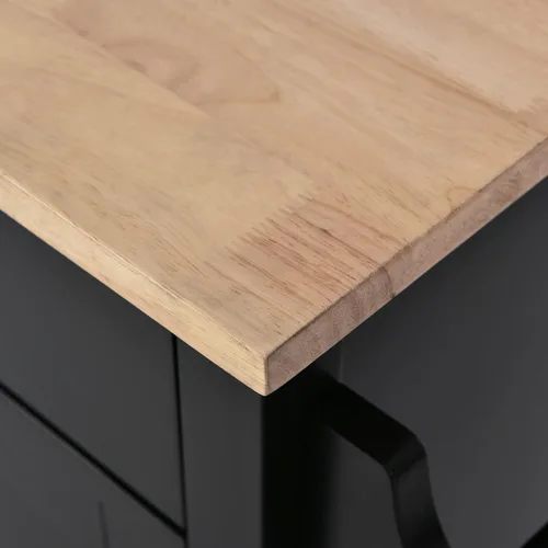 Vista 8 de Olela Carrito de isla de cocina con hojas colgantes de madera, mesa de cocina rodante con armario de almacenamiento y toallero, estante ajustable