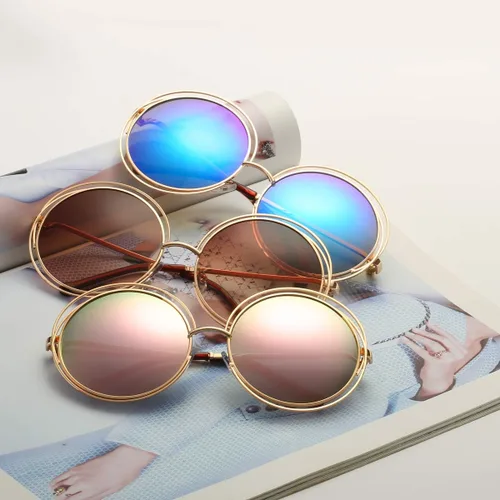Vista 6 de Dollger Gafas de sol redondas de gran tamaño con marco de alambre de doble círculo de metal para mujer Marrón