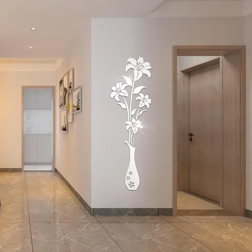 Vista 7 de HNVNER Calcomanías de pared de espejo, calcomanías de pared de flores 3D, murales para sala de estar, dormitorio, decoración de paredes de bricolaje