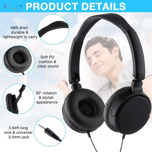 Vista 3 de Yunsailing Paquete de 6 auriculares para el aula a granel, auriculares con Negro