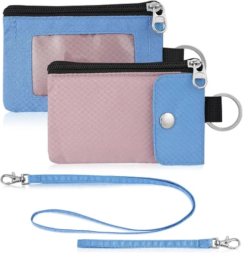 Vista 23 de Artpaxy Cartera minimalista para hombres y mujeres, llavero con bloqueo RFID, con cremallera, pequeña cartera con ventana de identificación, 2