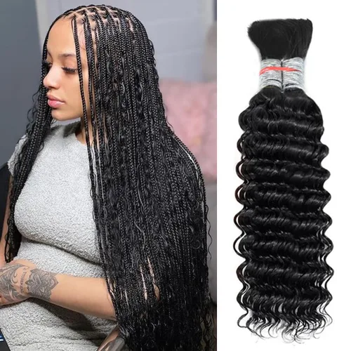 Vista 7 de Cabello humano trenzado para trenzas bohemias, cabello humano trenzado, sin trama, húmedo y ondulado, extensiones de cabello humano trenzado