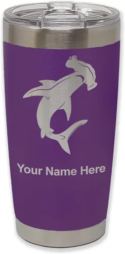 Vista 38 de LaserGram Vaso aislado al vacío de 20 onzas, tiburón martillo, grabado personalizado incluido (negro)