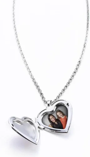 Vista 4 de Collar con medallón de corazón de unicornio Colgante de animal con purpurina brillante Almacenamiento interior secreto Cadena de tono plateado