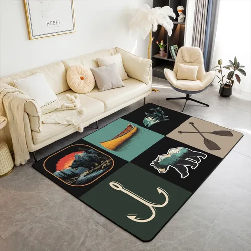 Vista 10 de Castle Fairy Alfombra antideslizante para sala de estar, diseño de ciervos salvajes, pinos de la selva, alfombra antideslizante para sala de estar