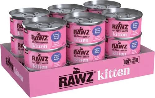 Vista 8 de Rawz Alimento húmedo natural en paté enlatado para gatitos, hecho con ingredientes de carne reales, sin BPA ni encías, latas de 2.8 onzas