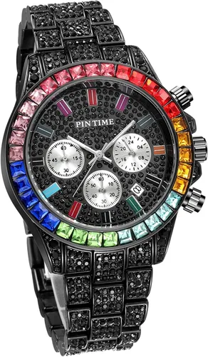 Vista 4 de Gosasa Reloj de pulsera de cuarzo analógico de acero inoxidable con esfera colorida y diamantes de lujo