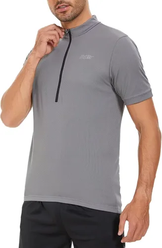 Vista 3 de bpbtti - Camiseta de ciclismo de manga corta para hombre, camiseta de ciclismo MTB con media cremallera frontal y 3 bolsillos posteriores