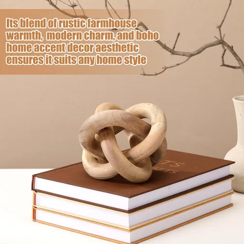Vista 4 de Yalikop - Estante de mesa rústico con 3 eslabones de madera para decoración