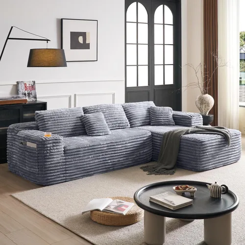 Vista 11 de Sofá modular Cloud con diván en forma de L, moderno sofá modular con asiento profundo, portavasos integrado y bolsillo de almacenamiento para sala