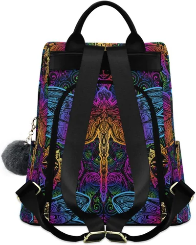 Vista 2 de senya Mochila de moda para mujer, mochila étnica de libélula colorida arcoíris para mujeres y niñas, Libélula étnica, Mochilas Daypack