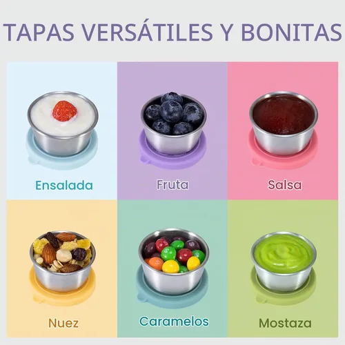 Vista 4 de Recipiente Para Aderezo De Ensalada Para Llevar, 6x1.6oz Recipientes De Salsa De Aderezo Para Lonchera, Recipientes Pequeños De Condimentos De Acero