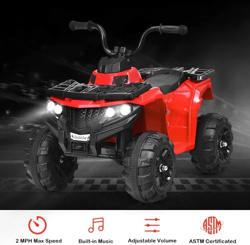 Vista 4 de GLACER Cuatrimoto para niños, auto cuádruple de 4 ruedas para niños, vehículo eléctrico alimentado por batería de 6 V con suspensión de resorte