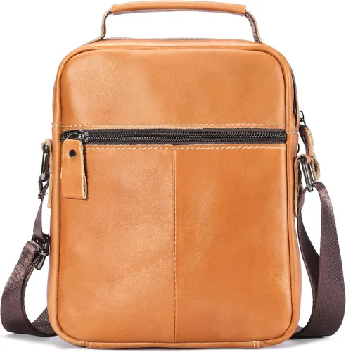 Vista 2 de Bolsos cruzados de cuero para hombre, bolso de hombro casual, bolso de mensajero de viaje, bolso vintage con múltiples bolsillos