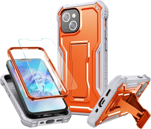 Vista 19 de FITO Funda para Apple iPhone 13, doble capa a prueba de golpes resistente con protector de pantalla de vidrio templado y soporte integrado (verde)