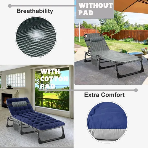 Vista 4 de ABORON - Cuna plegable de 5 posiciones para acampar y tumbona con alfombrilla azul mar