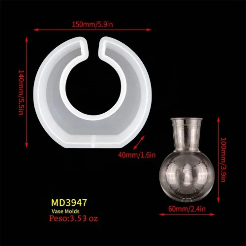 Vista 6 de Molde de resina epoxi de silicona hidropónica al por mayor Marco redondo Diseño nórdico Florero Planta Florero Molde de hormigón con botellas