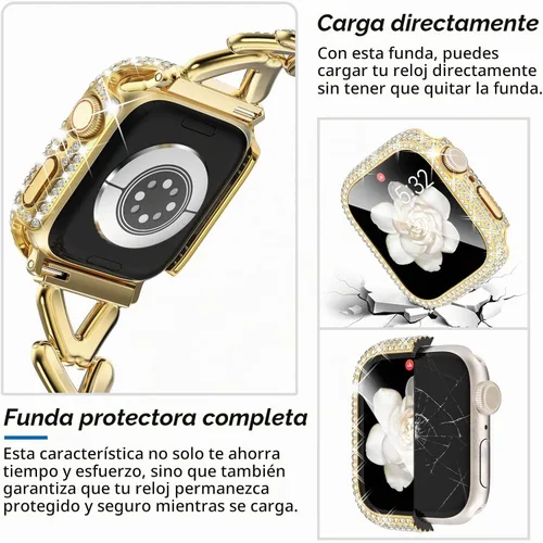Vista 4 de KADES V-Shape Band and Case Compatible for Apple Watch Series 1-11 dorado (V-Gold)