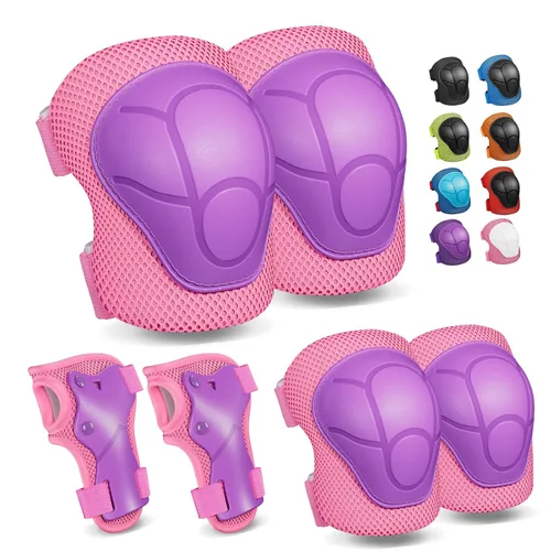 Vista 14 de Rodilleras para niños, rodilleras y coderas, conjunto de equipo de protección para niños y niñas con protectores de muñeca 3 en 1 para patinaje Negro