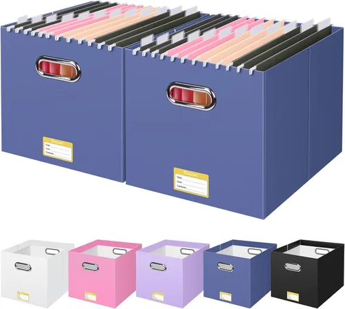 Vista 42 de BALEINE Caja organizadora de archivos, organizador de carpetas de archivos de cartón con asa para tamaño carta, caja de archivos plegable portátil