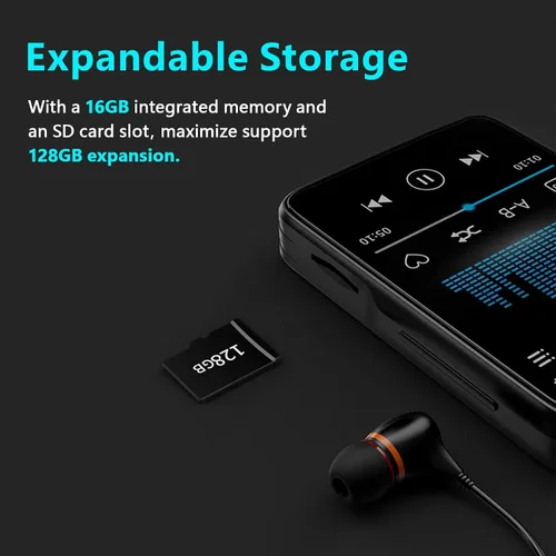 Vista 6 de Reproductor de MP3 con Bluetooth 5.0, reproductor de música digital Mp3 portátil de alta fidelidad, reproductor de música digital, 25 horas