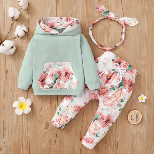 Vista 2 de Conjunto de sudadera con capucha para bebé y niña conjunto de pantalones deportivos de manga larga para otoño e invierno