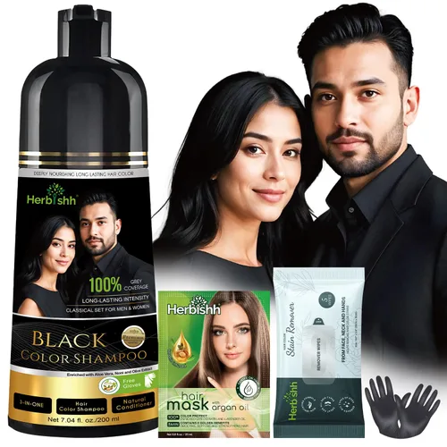 Vista 21 de Herbishh Champú Color Cabello Negro 6.8 fl oz+ Aceite Cabello 1 fl oz+ Aceite de argán y negro
