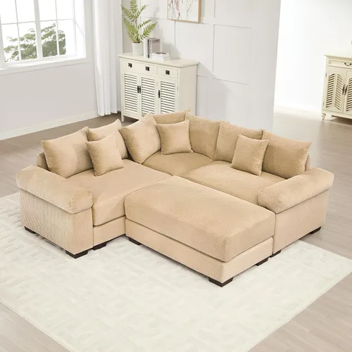 Vista 56 de ODUSE-DAILY Sofá modular de gran tamaño de 117.3 pulgadas, sofás modulares grandes de pana para sala de estar, sofás de 3 plazas, moderno juego