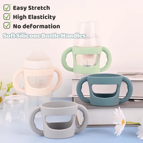 Vista 5 de Paquete de 4 asas de biberón, fundas de silicona para biberones NUK Beige+Gris+Azul+Verde