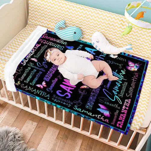Vista 7 de D-Story Mantas de bebé personalizadas con nombres, manta personalizada para bebés niñas, manta de envoltura con inicial, regalos personalizados