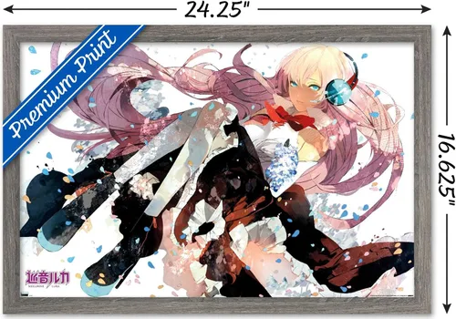 Vista 3 de Trends International Hatsune Miku - Póster de pared de Megurine Luka, 22.4 pulgadas de largo x 14.7 pulgadas, versión enmarcada en madera de granero