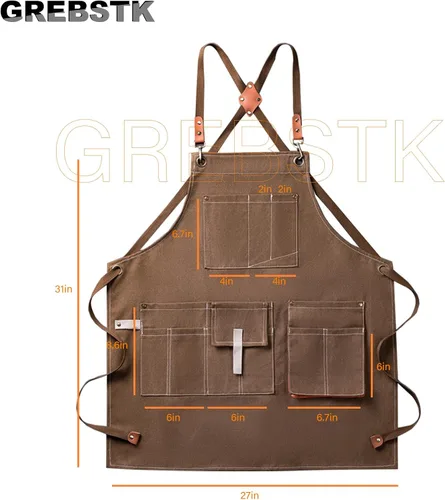 Vista 2 de GREBSTK Delantal de trabajo de lona Delantal de herramientas ajustable con espalda cruzada para carpintería, jardinería