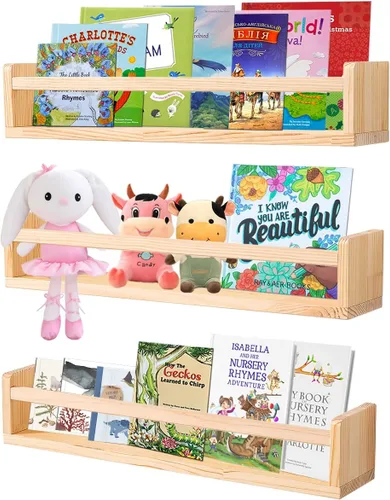 Vista 15 de AZSKY Estantes clásicos para libros de guardería, estantes flotantes de madera negra, estantería de pared para decoración de baño, cocina, especias