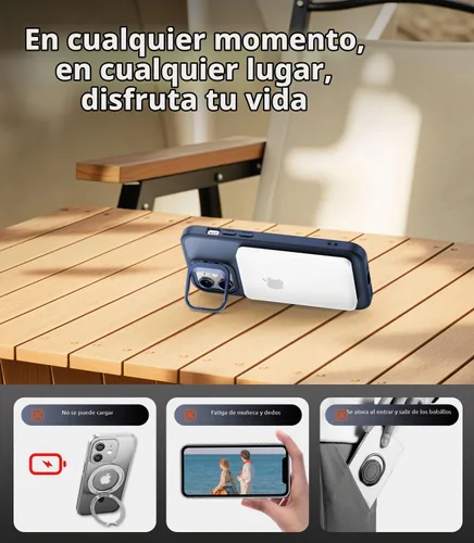 Vista 7 de Funda magnética para iPhone 11 con soporte, compatible con Magsafe, protección militar y protector de lente de cámara, funda translúcida mate, azul