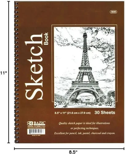Vista 2 de BAZIC - Cuaderno de bocetos de 30 unidades, 8.5 x 11 pulgadas, con espiral, caja de 48