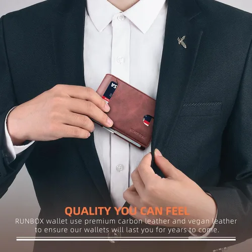 Vista 39 de RUNBOX - Carteras delgadas para hombre, cartera de piel con pinza para el dinero, cartera de bolsillo frontal con bloqueo RFID, tarjetero