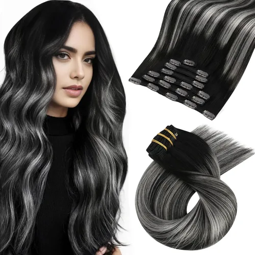 Vista 32 de Moresoo Extensiones de cabello humano con clip, balayage, color marrón oscuro a marrón dorado con clip, extensiones de cabello humano con clip, 5