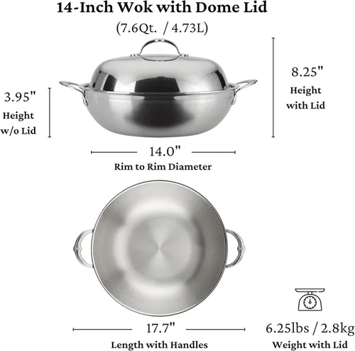 Vista 2 de Hestan ProBond Forged - Wok profesional de acero inoxidable con revestimiento de 14 pulgadas, compatible con inducción
