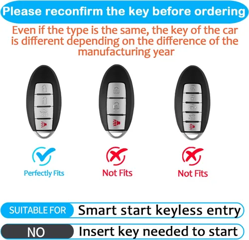 Vista 2 de Compatible con Nissan Funda para Llavero con Llavero de Cuero, Funda de Carcasa de Llave de TPU Suave Compatible con Llave Remota Inteligente