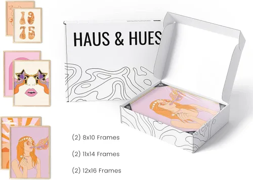 Vista 3 de HAUS AND HUES Decoración de Pared Naranja Arte de Galería Juego de 6 - Pósteres para Estética de Habitación Psicodélica, Arte de Pared Rosa y 70 s