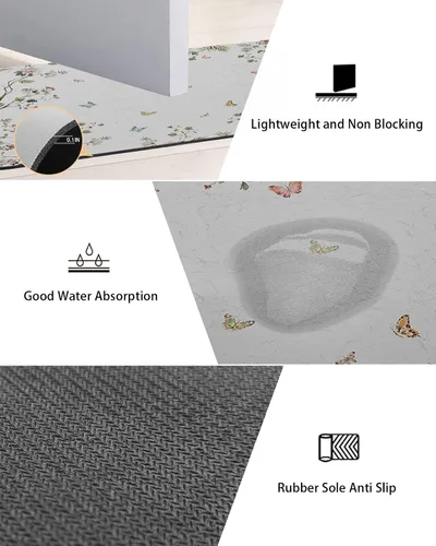 Vista 2 de Tapete de baño con diseño de árbol de flores, antideslizante, de secado rápido y absorbente, tierra de diatomeas, cocina, ducha, fregadero, lavable